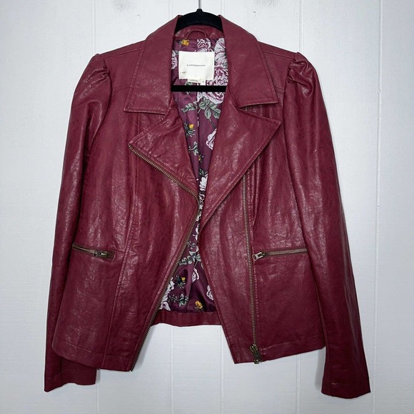 Anthropologie Jackets & Blazers - Anthropologie Women’s Petula Vegan Leather Moto Jacket Burgundy Size M